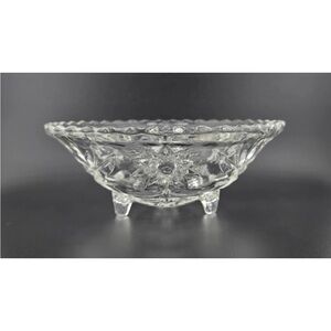 Vintage Anchor Hocking Clear Prescut Glass Star of David 3-Footed serving bowl